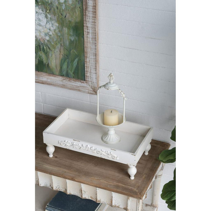 Decorative Fir Wood and Resin Riser with Distressed White Finish