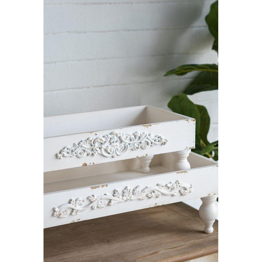Decorative Fir Wood and Resin Riser with Distressed White Finish