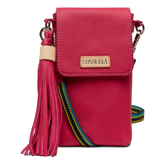 Consuela Maren Dash Crossbody in hot pink leather with an oversized tassel and natural leather trim.
