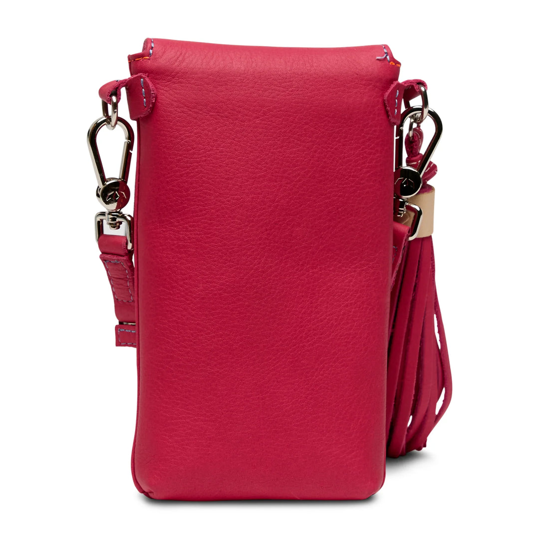 Back exterior of the pink Maren Dash bag showing the convenient slide pocket for cards.