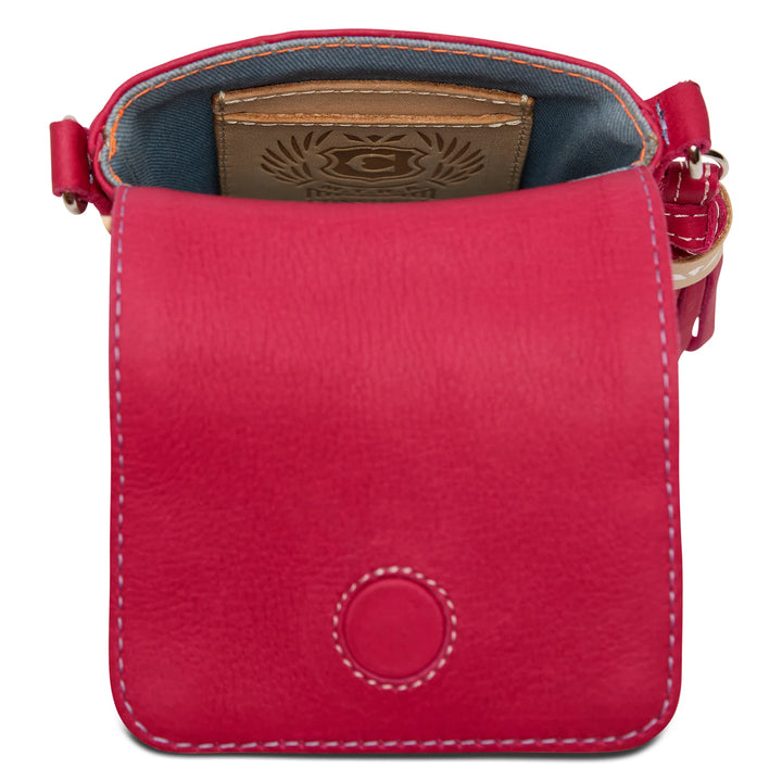 Top view of the Maren Dash Crossbody highlighting the secure zipper closure and slim profile.