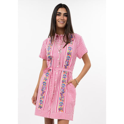 Sister Mary Dominga Dress - Pink Gingham Embroidered Mini