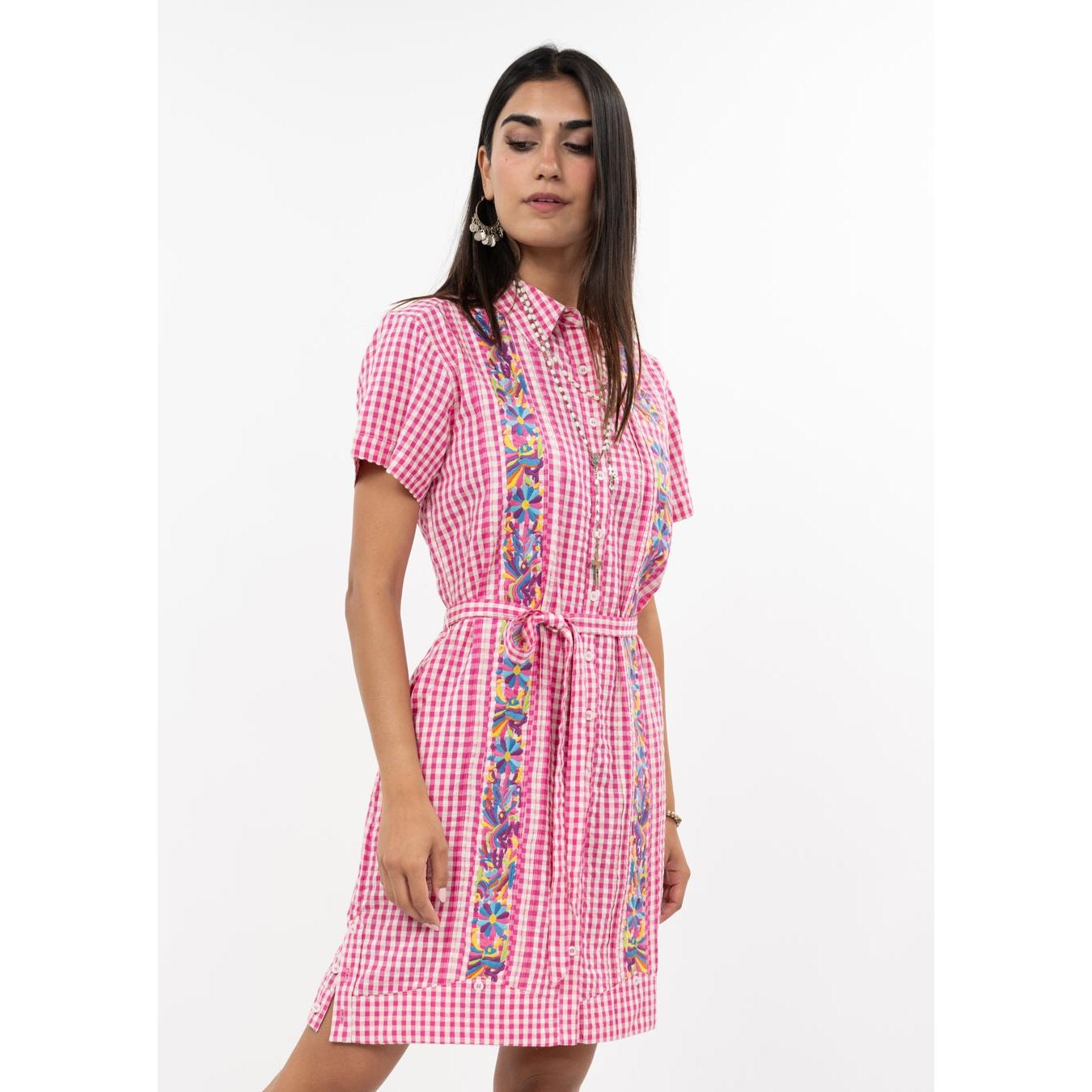 Sister Mary Dominga Dress - Pink Gingham Embroidered Mini