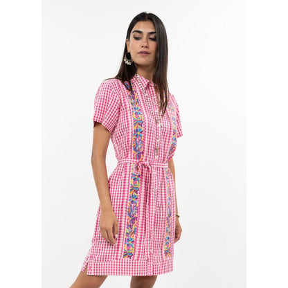 Sister Mary Dominga Dress - Pink Gingham Embroidered Mini