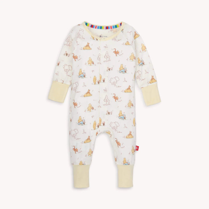 Disney Moments with Friends white convertible magnetic coverall featuring Winnie the Pooh in soft modal fabric.