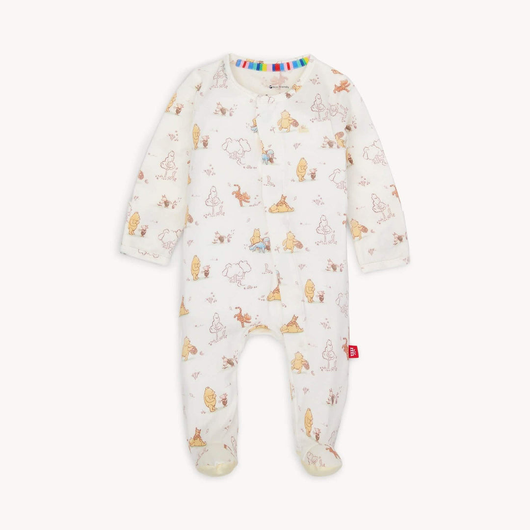 Disney Moments with Friends white magnetic footie featuring Winnie the Pooh, and friends in a soft modal fabric.