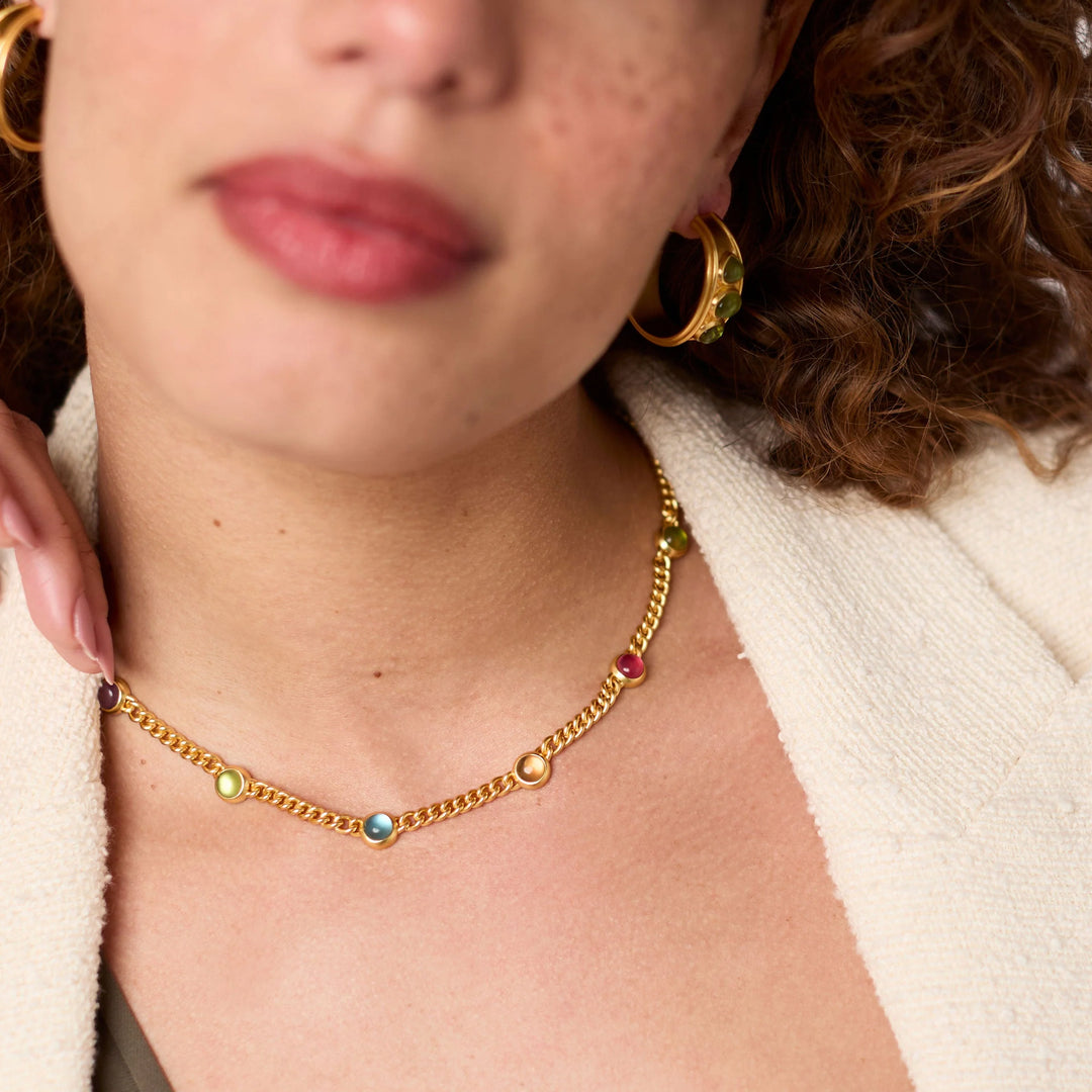 Julie Vos Dolce Delicate Station Necklace featuring signature 24K gold-plated craftsmanship and delicate glass stations.