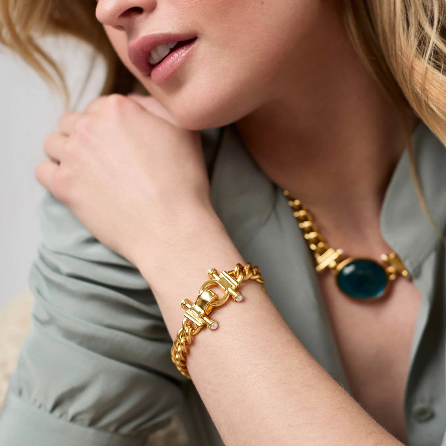 Julie Vos Dolce Demi Link Bracelet - Gold & Glass Pearl Chain
