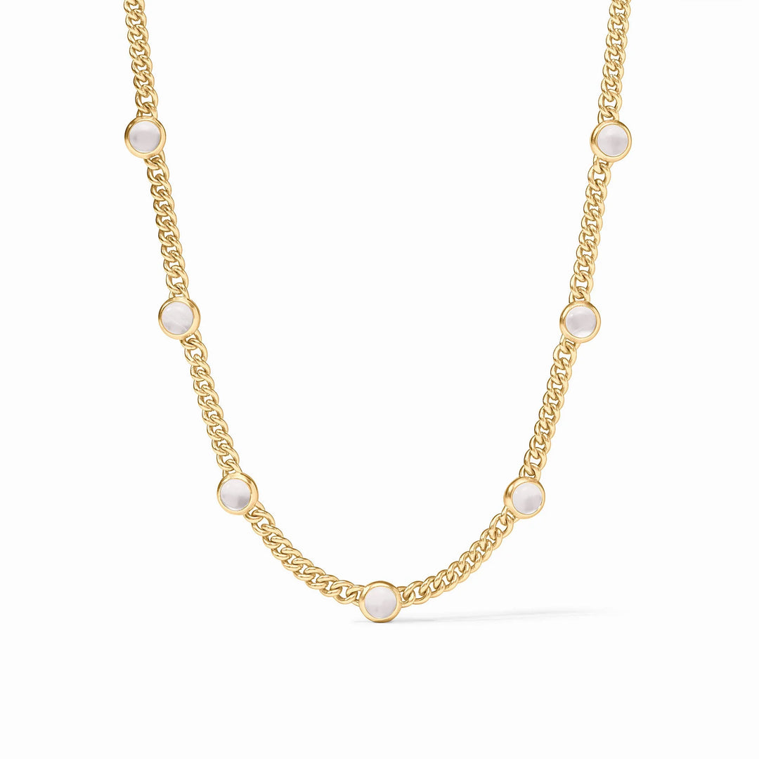 Julie Vos Dolce Delicate Station Necklace featuring signature 24K gold-plated craftsmanship and delicate glass stations.