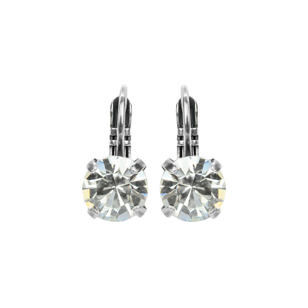 Medium Leverback Earrings in Clear - Rhodium