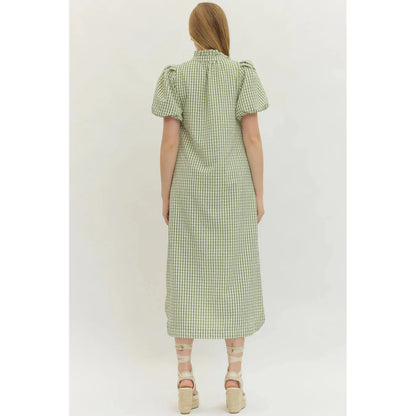 The Maren Seersucker Check Maxi Dress – Matcha