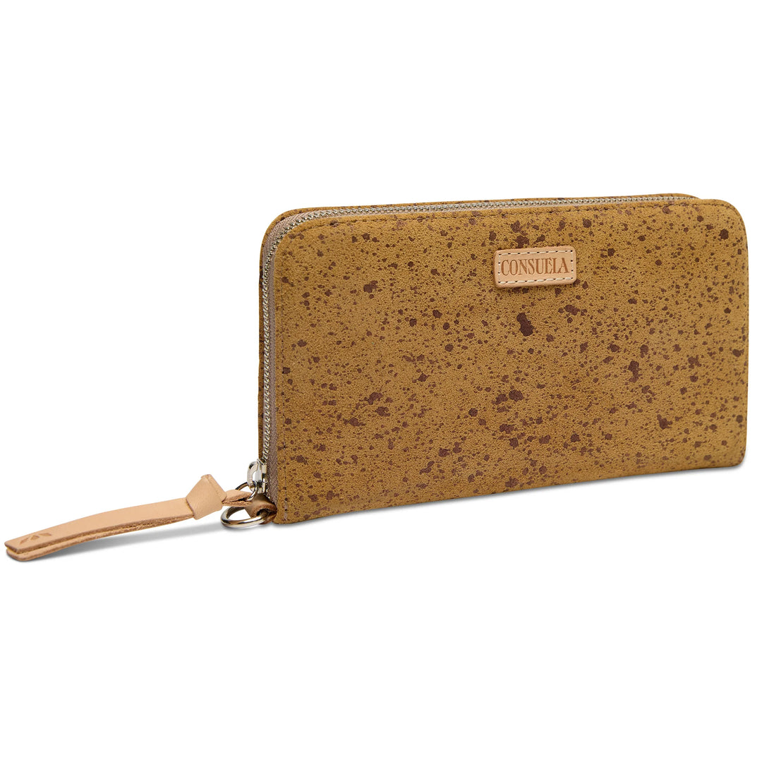 Consuela Cider Essential Wallet - Metallic Gold Suede Slim Zip Wallet
