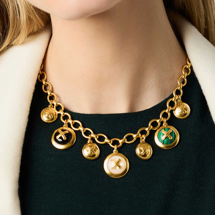 Julie Vos Essex Charm Necklace featuring signature 24K gold-plated craftsmanship and vibrant multi-stone charm detailing.
