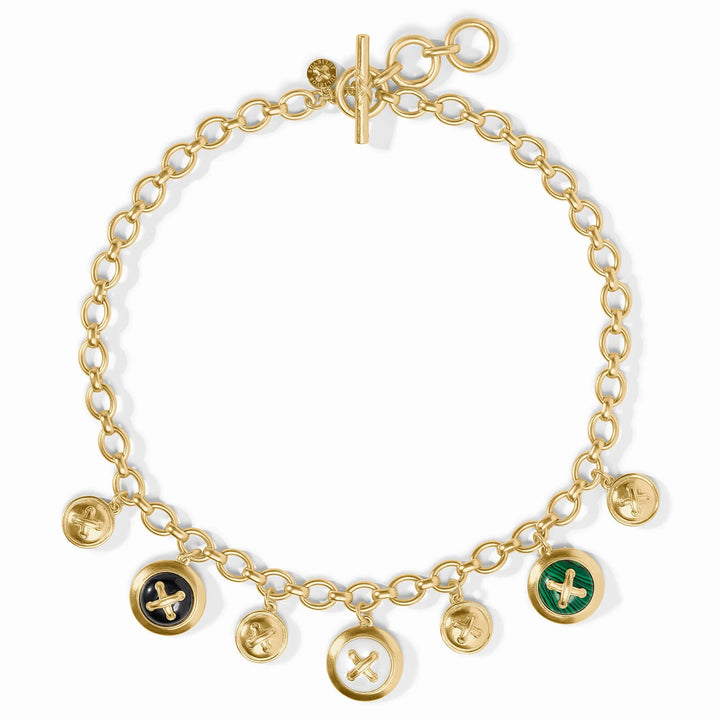Julie Vos Essex Charm Necklace featuring signature 24K gold-plated craftsmanship and vibrant multi-stone charm detailing.