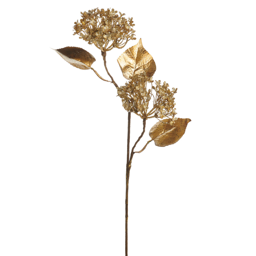 Metallic gold hydrangea artificial floral stem, 25 inch, RAZ Imports