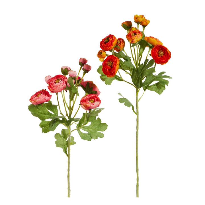 Two artificial flower bouquets with red and pink flowers on a white background