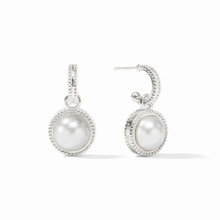Julie Vos Fleur-de-Lis Hoop &amp; Charm Earring in pure silver featuring a removable pearl charm.
