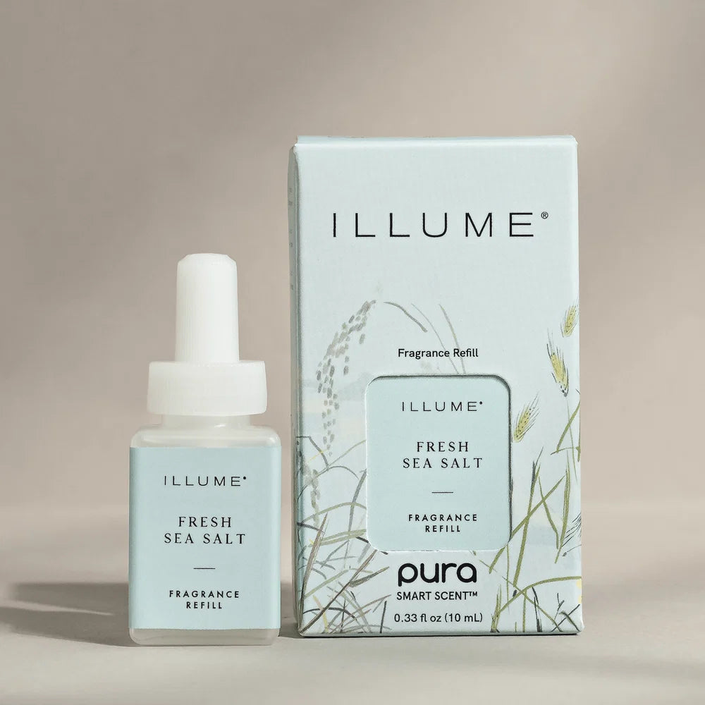 Pura Fresh Sea Salt Home Fragrance Diffuser Refill featuring notes of sea salt and jasmine.