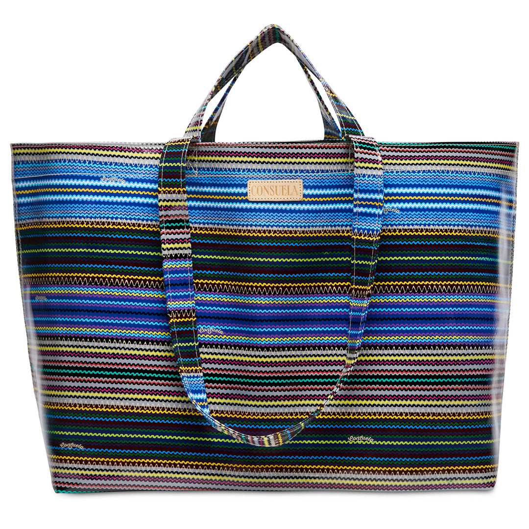 Consuela Hadley Grab 'n' Go Jumbo Bag showing the oversized utility tote profile with multi-colored stripes and dual carrying handles.