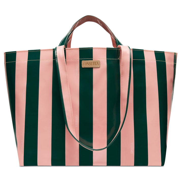Consuela Fern Jumbo Bag featuring a deep green and light pink ConsuelaCloth wipe-clean exterior.