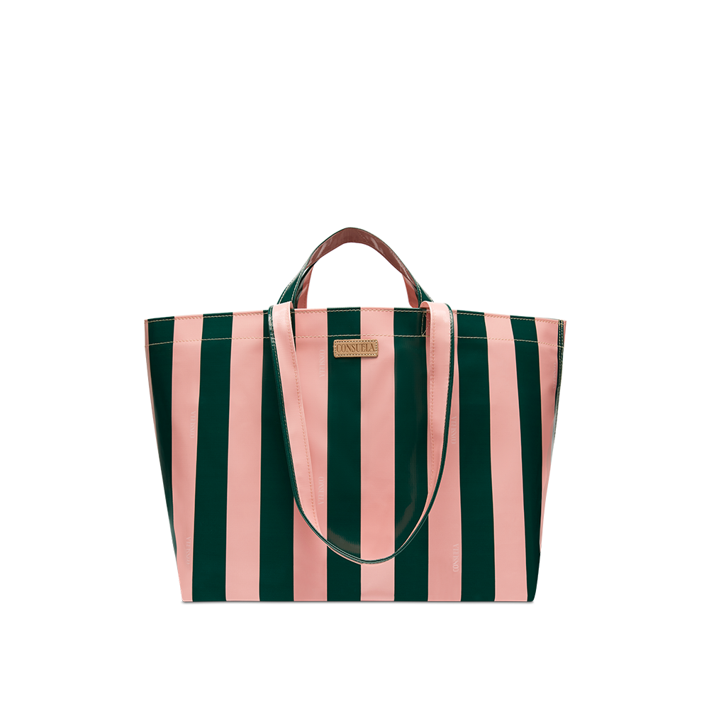Consuela Fern Jumbo Bag featuring a deep green and light pink ConsuelaCloth wipe-clean exterior.