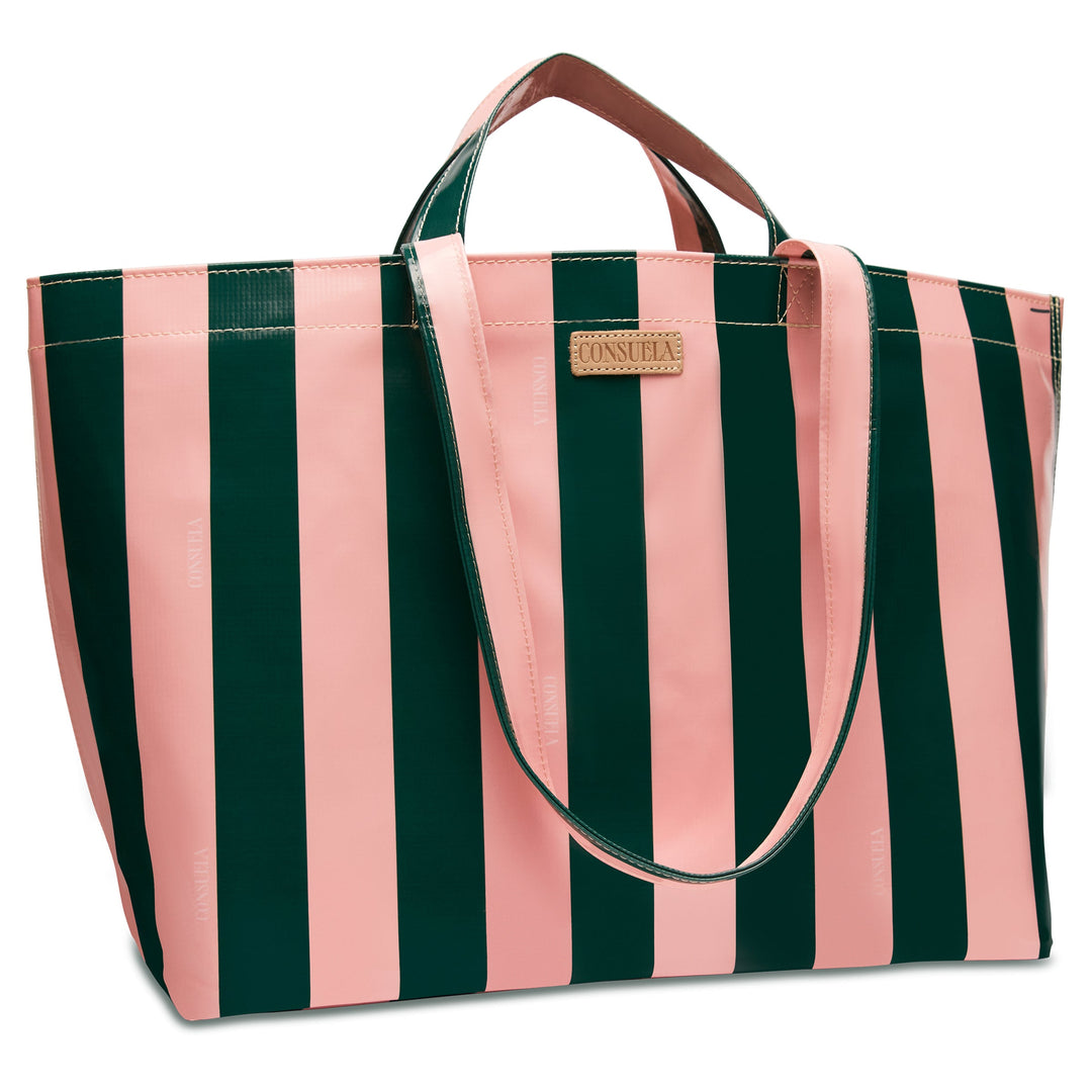 Consuela Fern Jumbo Bag featuring a deep green and light pink ConsuelaCloth wipe-clean exterior.