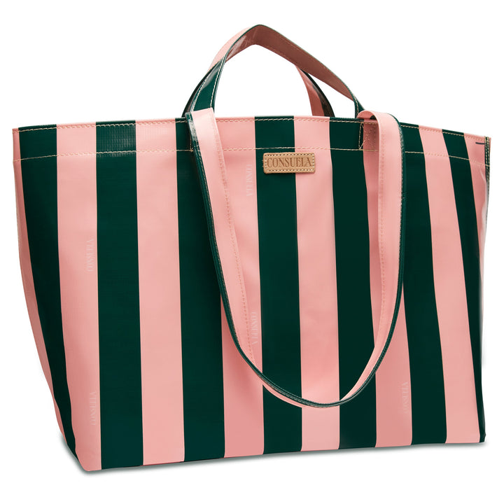 Consuela Fern Jumbo Bag featuring a deep green and light pink ConsuelaCloth wipe-clean exterior.
