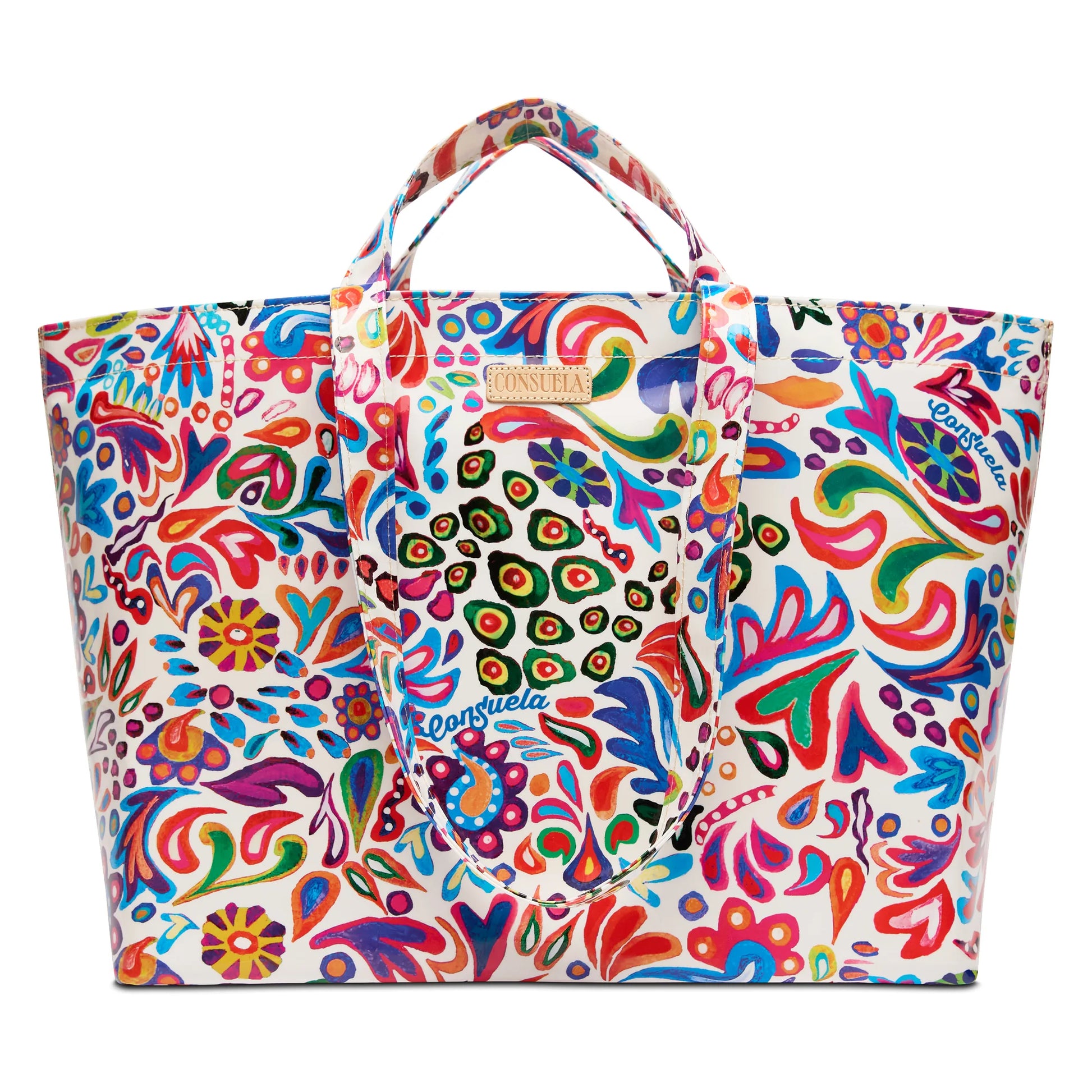 Consuela Bianca Grab N Go Jumbo Bag in vibrant floral pattern; oversized and wipeable utility tote for beach or travel.