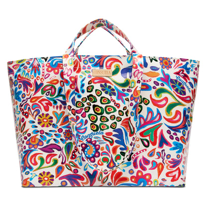 Consuela Bianca Grab N Go Jumbo Bag in vibrant floral pattern; oversized and wipeable utility tote for beach or travel.