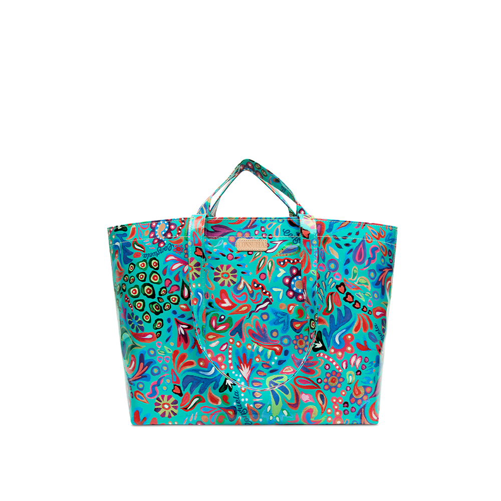 Consuela Tasha Jumbo Bag featuring a colorful floral ConsuelaCloth wipe-clean exterior.