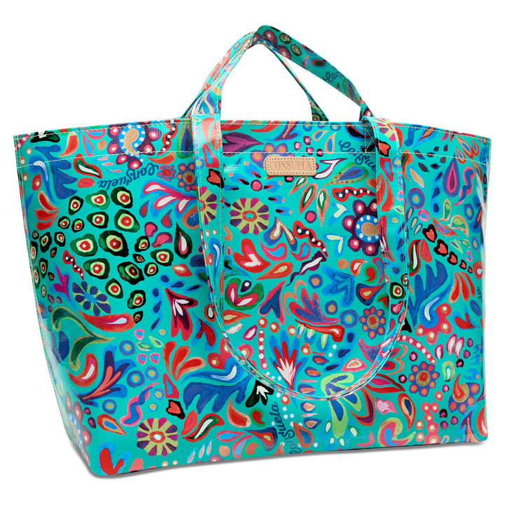 Consuela Tasha Jumbo Bag featuring a colorful floral ConsuelaCloth wipe-clean exterior.