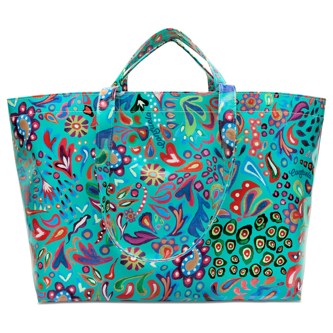 Consuela Tasha Jumbo Bag featuring a colorful floral ConsuelaCloth wipe-clean exterior.