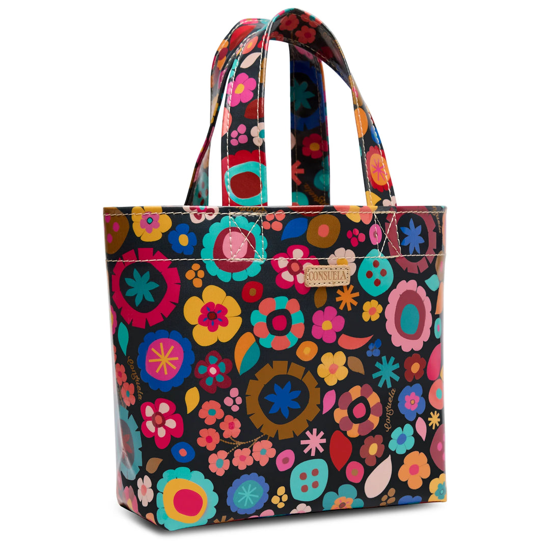 Side profile of the compact Amelie Mini bag highlighting the 4-inch depth and structured base.