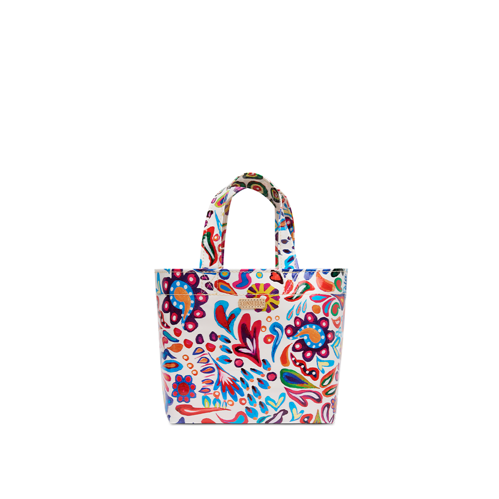 Consuela Bianca Grab N Go Mini Bag in vibrant floral pattern; compact and wipeable mini utility tote.