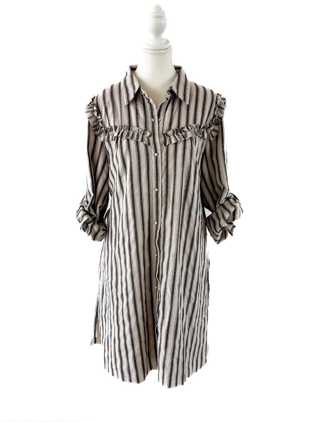 Front view of the Winton and Waits black Western Stripe Giddy Up Dress.