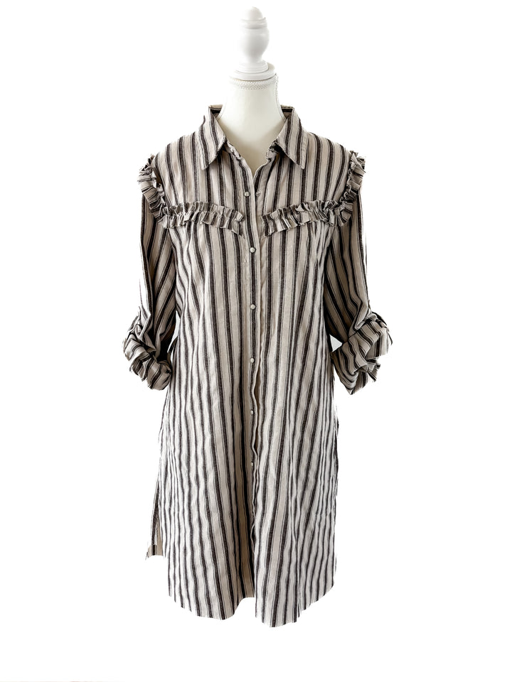 Front view of the Winton and Waits black Western Stripe Giddy Up Dress.
