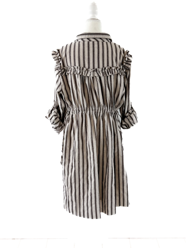Model styling the one-size Winton and Waits black Western Stripe Giddy Up Dress.