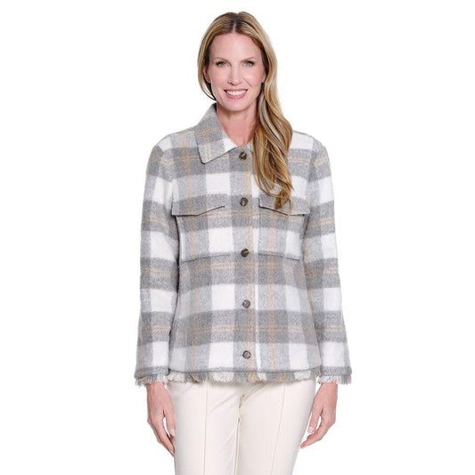 Multiples Fringe Hem Plaid Jacket – Multi (Snow Leopard Collection)