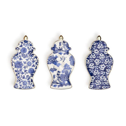 Blue and White Ginger Jar Trinket Tray with Gold Accent Assorted 3 Patterns