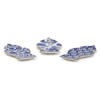 Blue and White Ginger Jar Trinket Tray with Gold Accent Assorted 3 Patterns