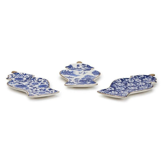 Blue and White Ginger Jar Trinket Tray with Gold Accent Assorted 3 Patterns