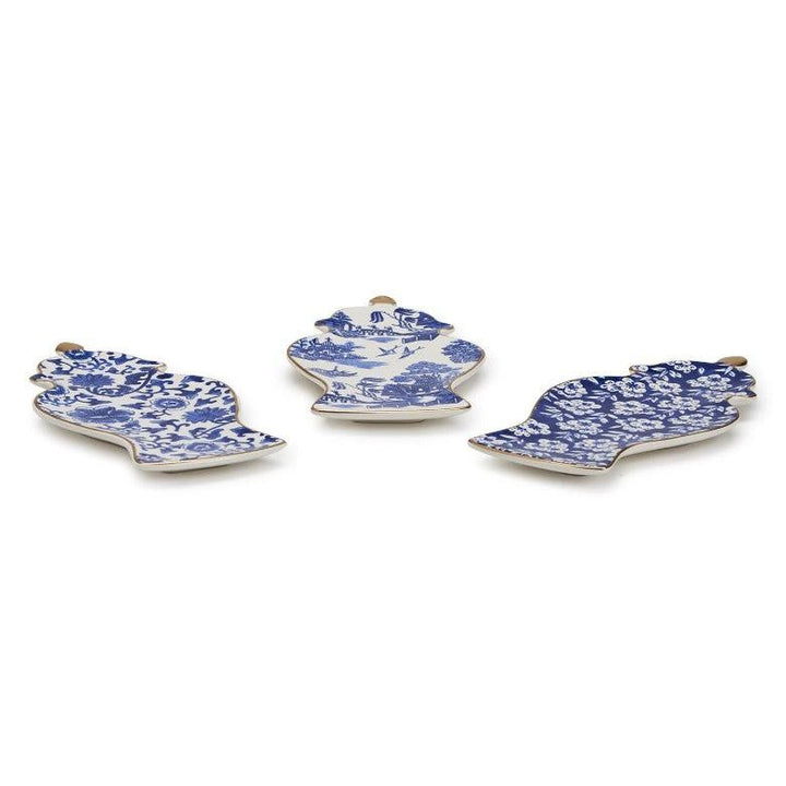 Blue and White Ginger Jar Trinket Tray with Gold Accent Assorted 3 Patterns