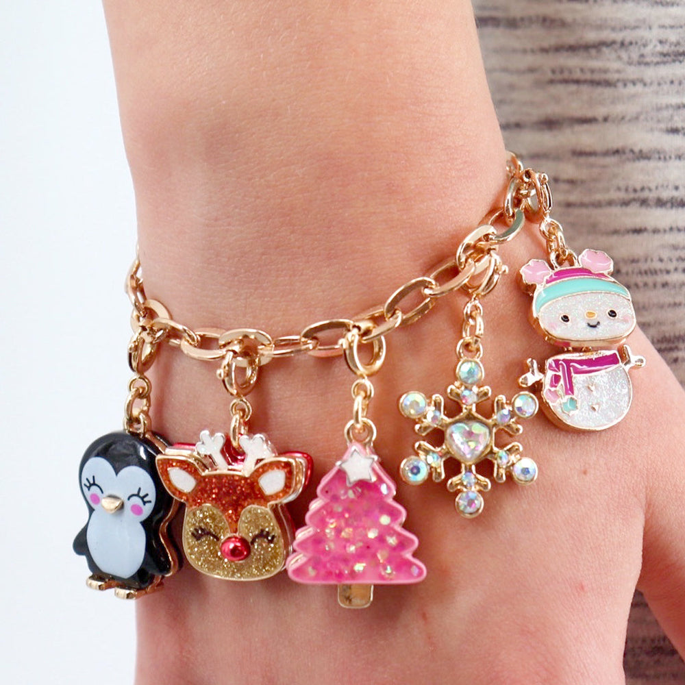 Charm It Gold Penguin charm on a gold chain holiday charm bracelet for girls