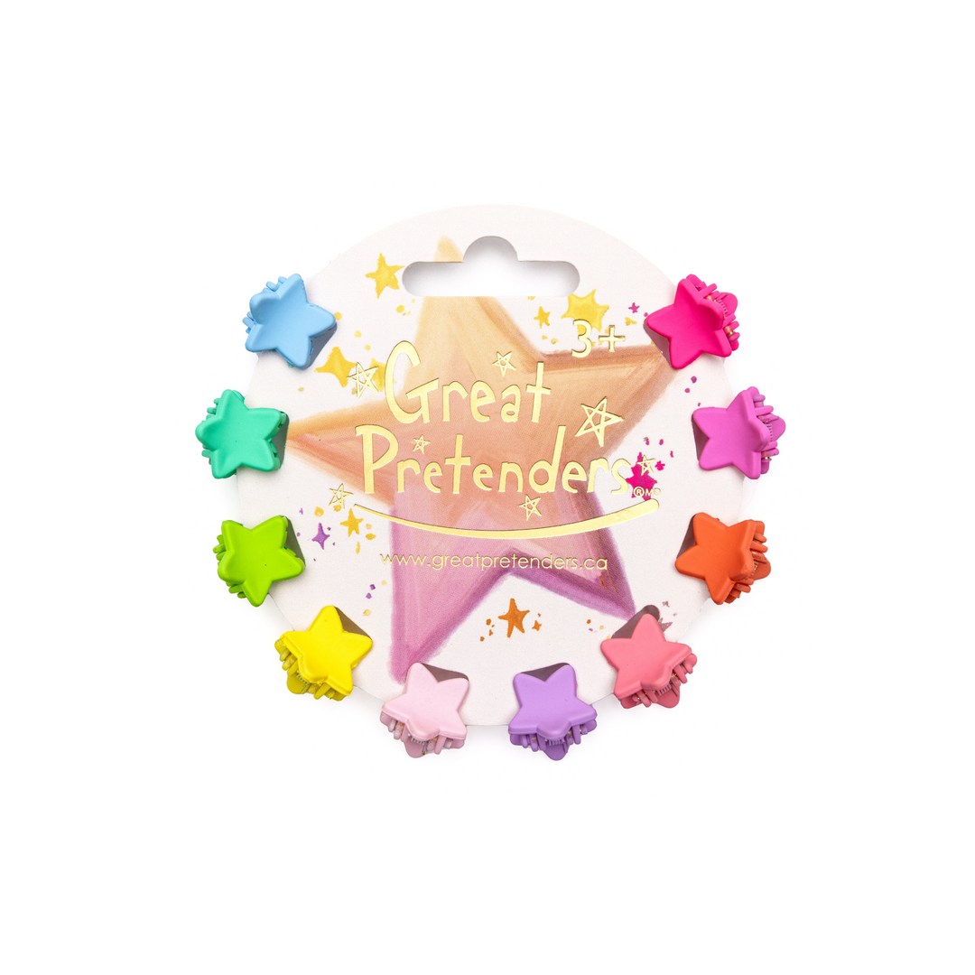 Girl wearing Great Pretenders rainbow star mini hair clips