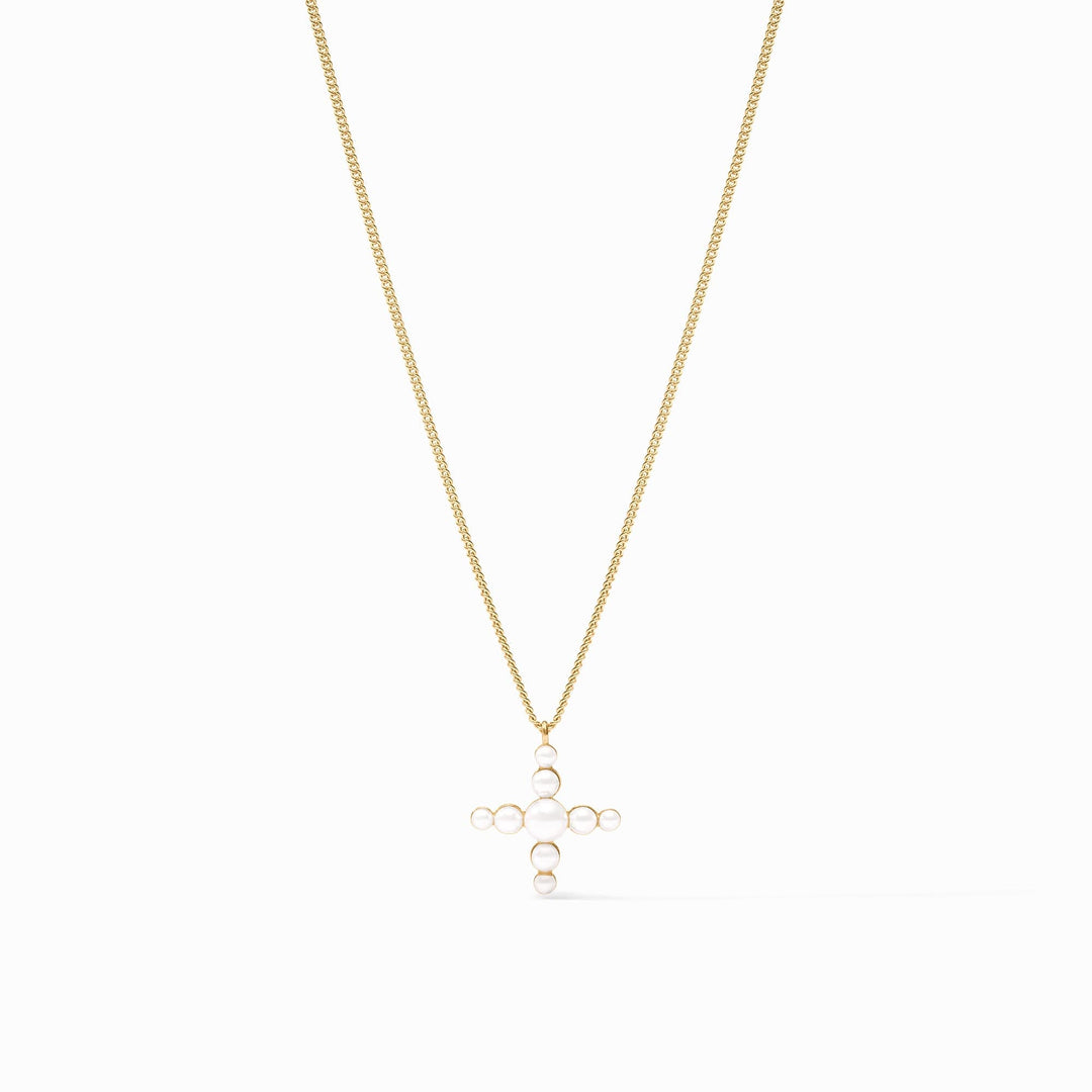 Julie Vos Gumdrop Cross Delicate Necklace - Pearl