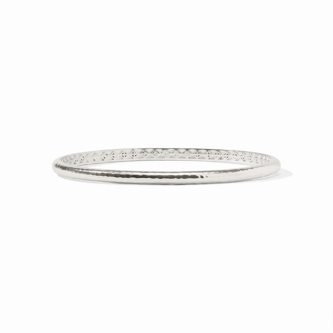 Julie Vos Havana Demi Bangle in silver with a signature hand-hammered texture and polished finish.