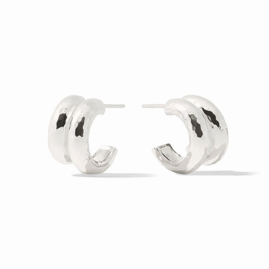 Julie Vos Havana Double Silver Hoop earrings featuring a two-band layered design in pure silver.
