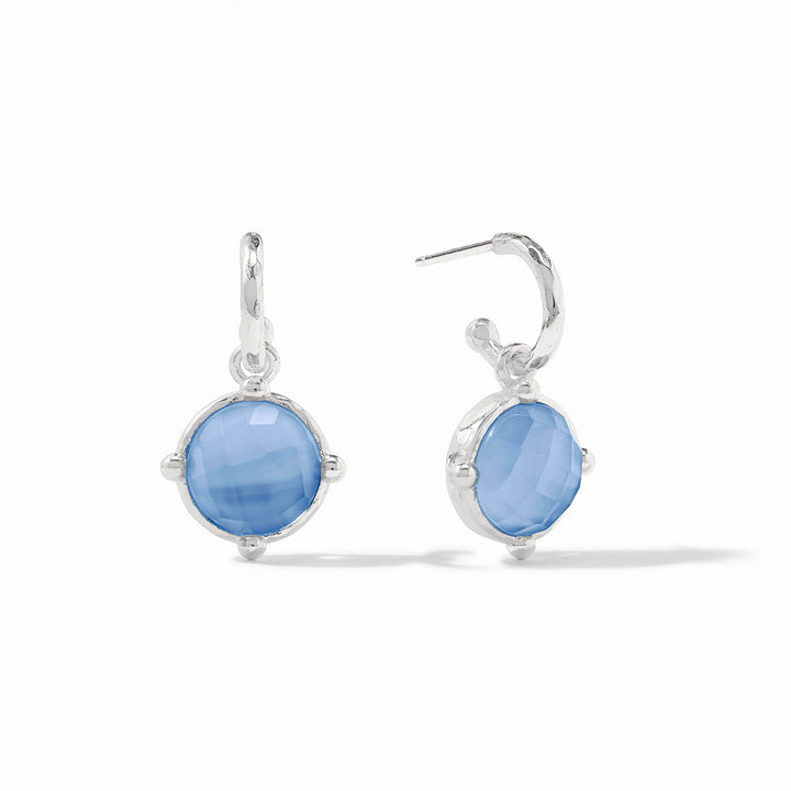 Julie Vos Honeybee Silver Hoop and Charm Earrings featuring a textured silver hoop and removable bee charm with a pearl accent.