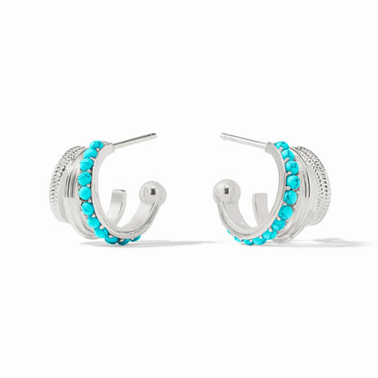 Side view of the Hydra Triple Silver Hoop showing the shell pearl accents and the 0.7-inch scale.