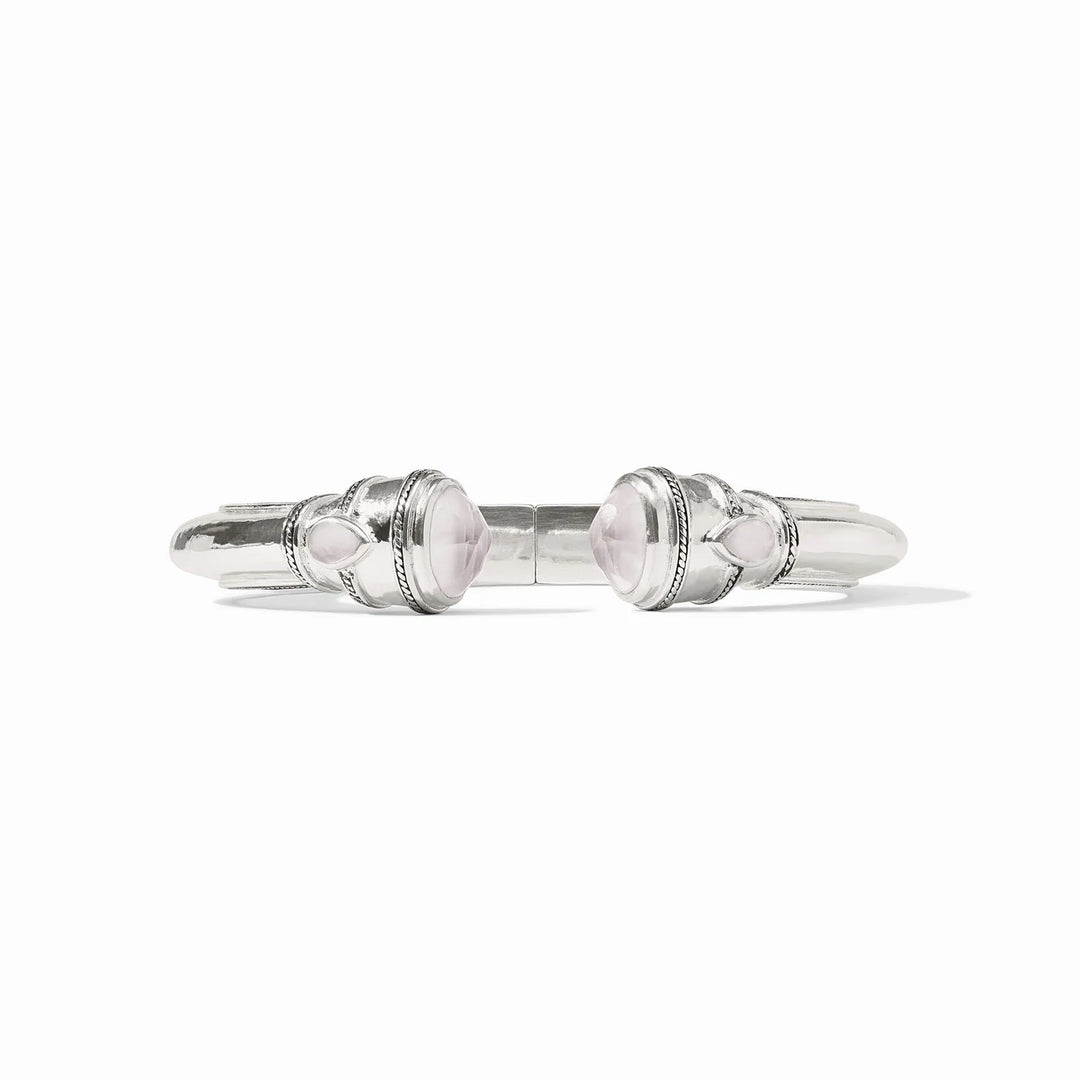 Julie Vos Cannes Demi Cuff in pure silver featuring a spring hinge and vibrant turquoise glass stones.